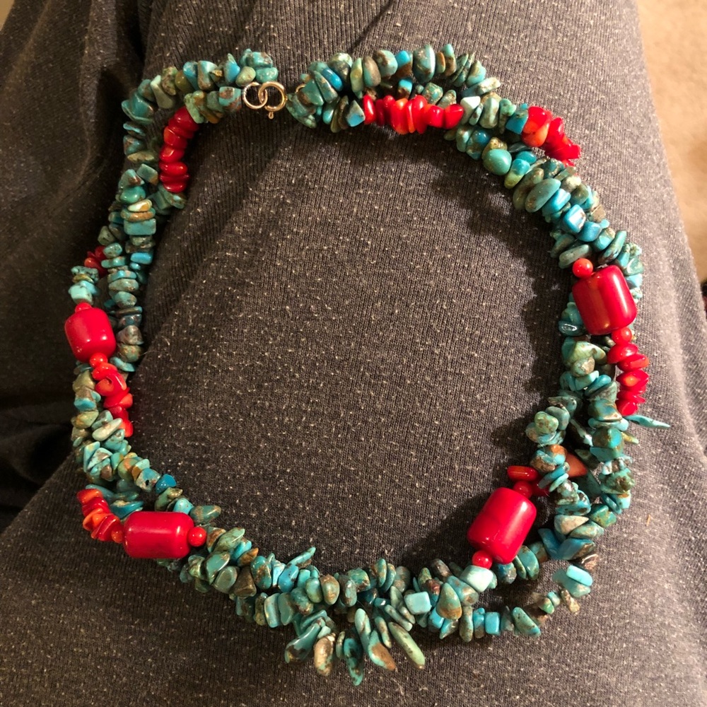 3 strand Turquoise necklaces choker length.